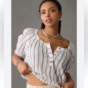 Pilcro puff sleeve blouse NWOT, blue and white stripped size‎ XS